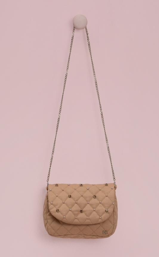 Bolsa Infantil Clássica Pérolas & Corrente Bege - Petit Cherie PRÉ-VENDA