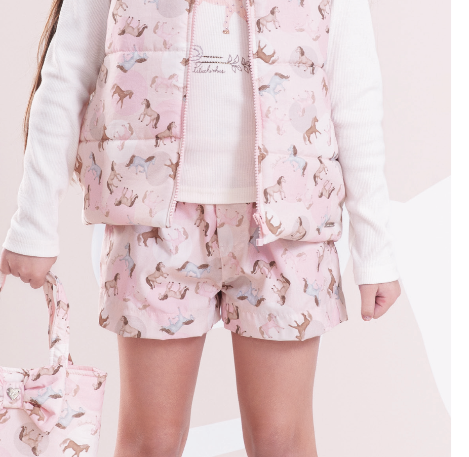 Shorts Infantil Algodão Cavalinhos Rosa - Pituchinhus