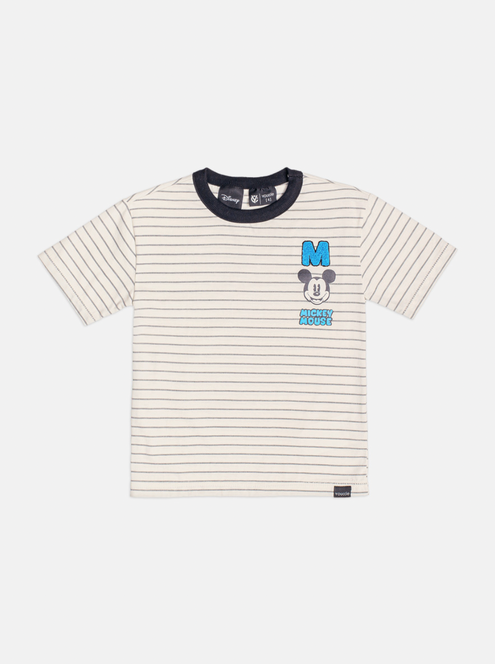 Conjunto Infantil Camiseta Listrada Mickey e Bermuda Sarja Preta - Youccie