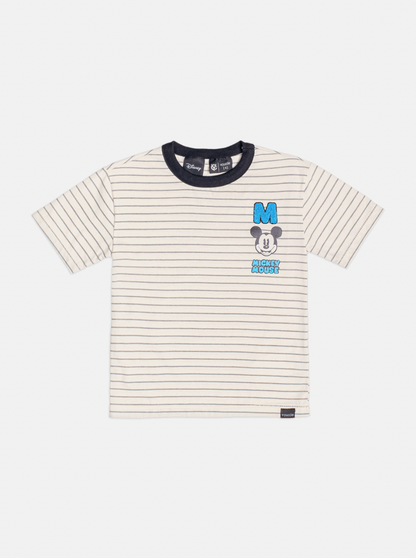 Conjunto Infantil Camiseta Listrada Mickey e Bermuda Sarja Preta - Youccie