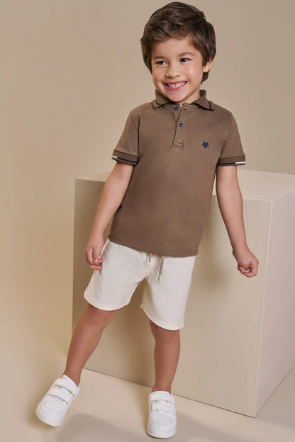 Conjunto Infantil Polo e Bermuda Linho Marrom - Little Johnny