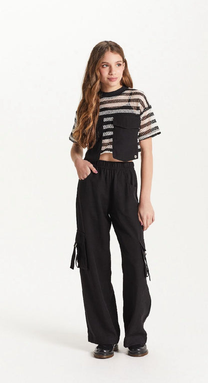 Calça Teen Cargo Wide Leg em Sarja - Two In