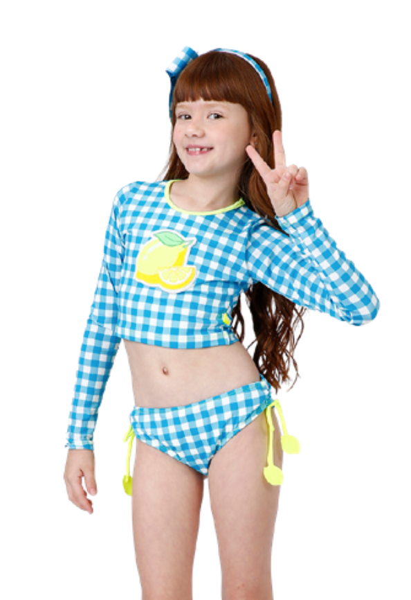 Biquíni Infantil Cropped ML Jessica Est. Vichy Limão - Siri Kids