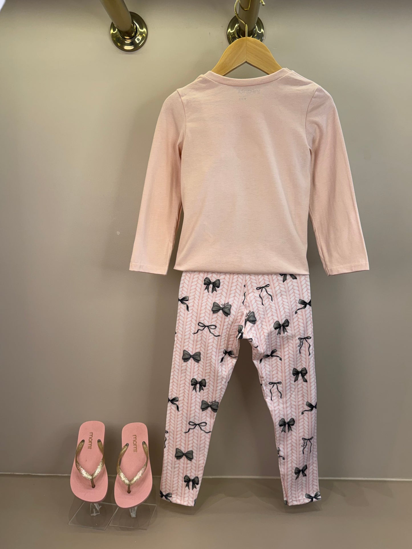 Pijama Infantil Blusa ML Ursinha Beauty e Calça Lacinhos Rosa Seda com Máscara - Infanti