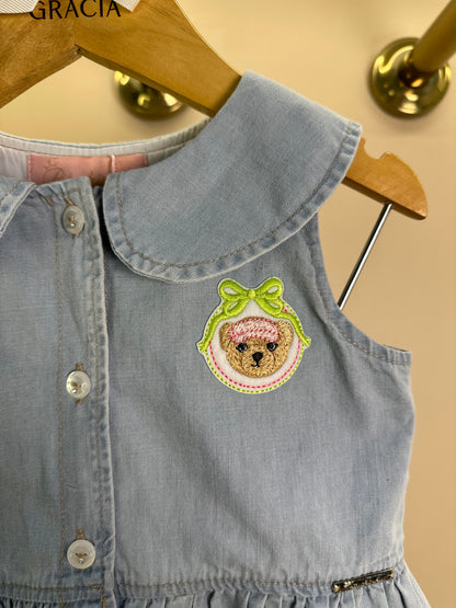 Conjunto Infantil Camisa Regata Jeans Fino Babado Patche e Short Jeans Fino Ursinha com Babado Patche - Pituchinhus