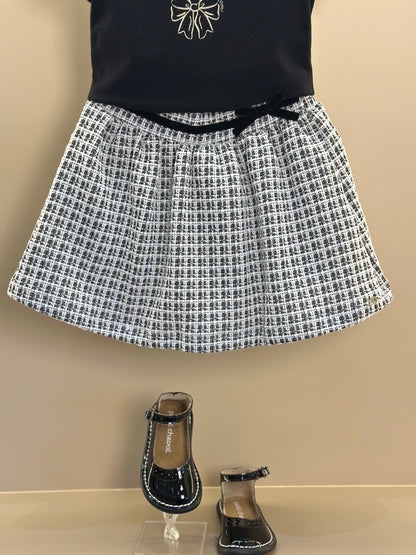 Conjunto Infantil Blusa Amazing Things Happen e Saia Tweed Preto - Momi