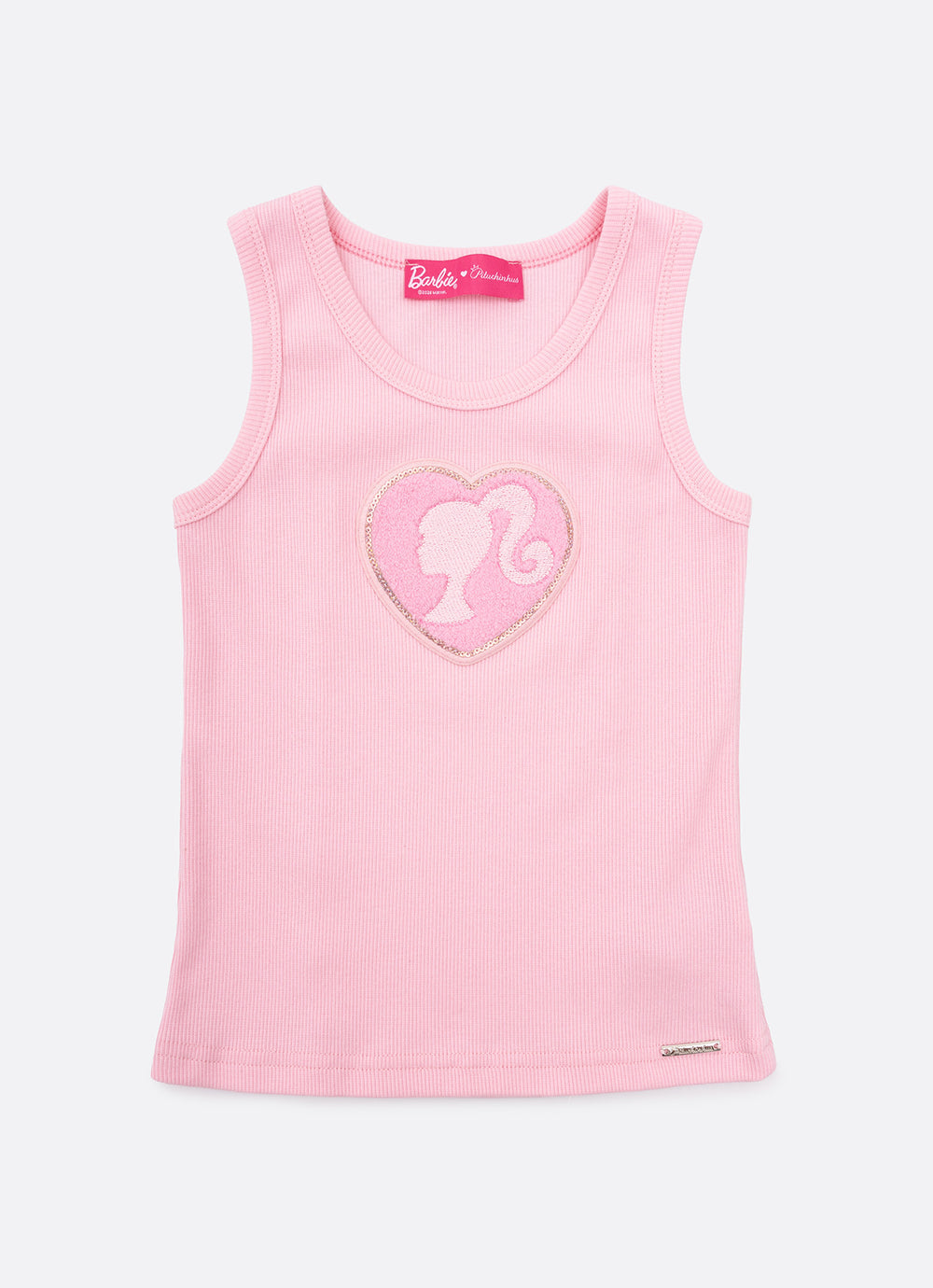 Conjunto Infantil Regata Patche Coração Barbie e Saia Sarja Pregas Patche Barbie Rosa Romântico - Pituchinhus