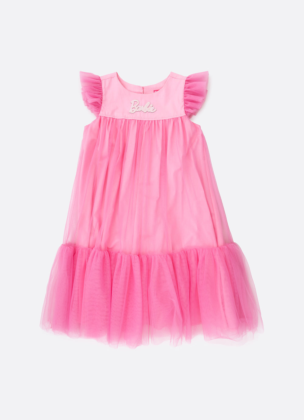 Vestido Infantil Tule Patche Barbie Rosa Ópera - Pituchinhus