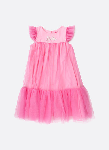 Vestido Infantil Tule Patche Barbie Rosa Ópera - Pituchinhus