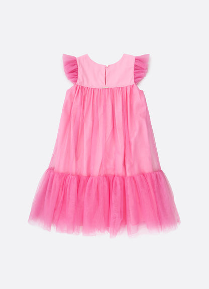 Vestido Infantil Tule Patche Barbie Rosa Ópera - Pituchinhus