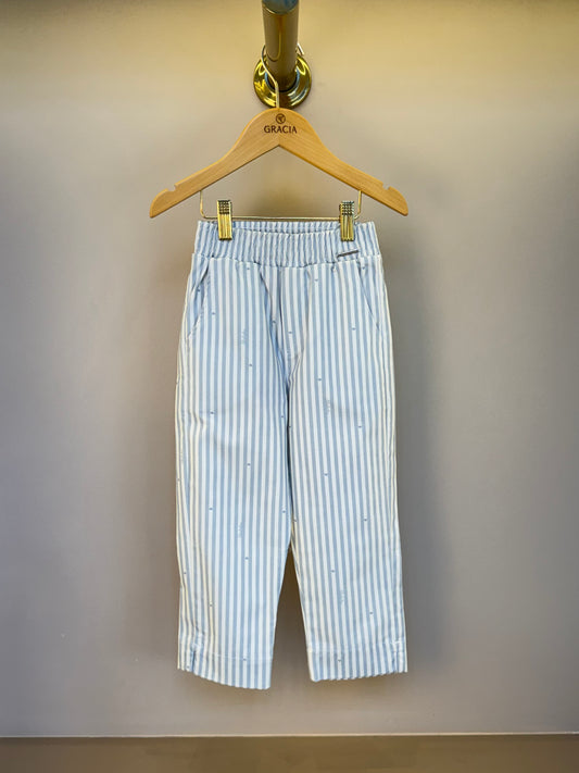 Calça Infantil Alfaiataria Sarja Listras e Corações Azuis - Pituchinhus