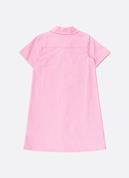 Vestido Infantil Sarja Bolsos Patches Barbie Rosa Romântico - Pituchinhus