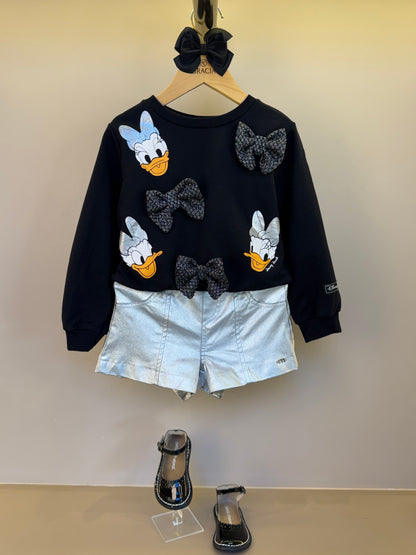 Conjunto Infantil Casaco Daisy Laços com Shorts Bengaline Metalizado - Momi