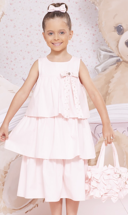Vestido Infantil Tricoline Babados Laço - Pituchinhus