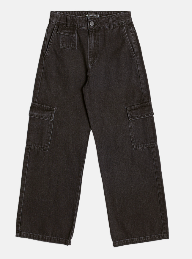 Calça Teen Jeans Cargo Preta – Authoria
