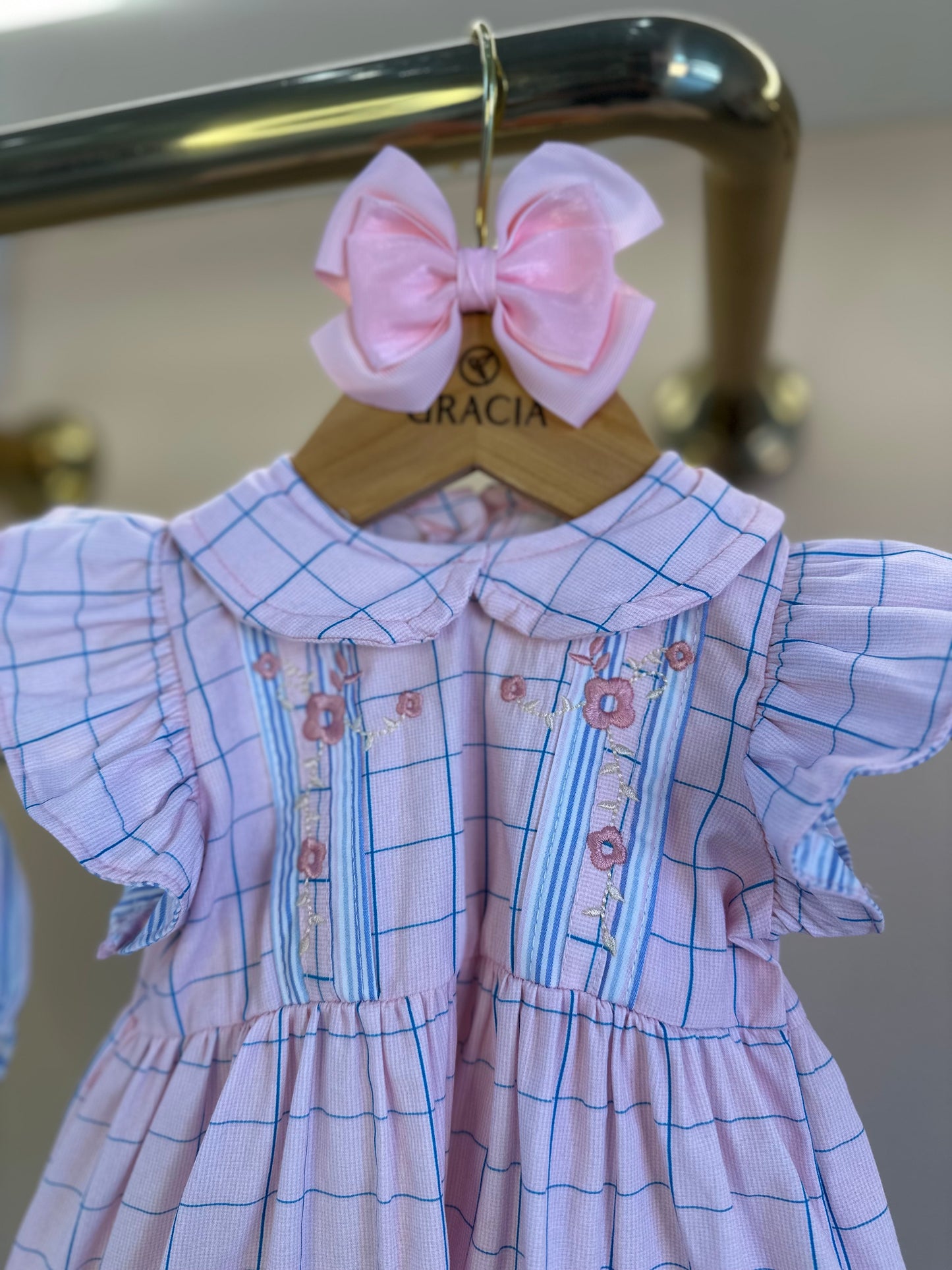 Vestido Bebê Algodão Bordado Golinha Rosa - Charpey
