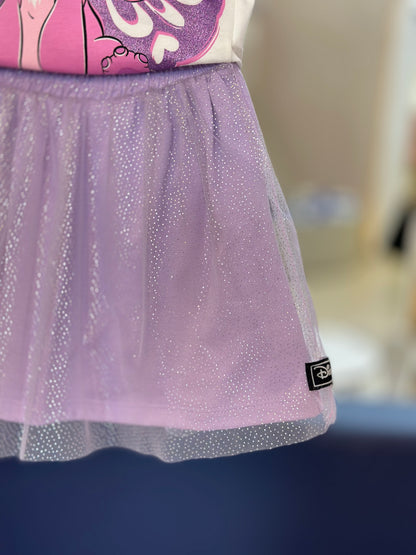 Conjunto Infantil Stitch Blusa e Saia de Tule Lilás - Momi