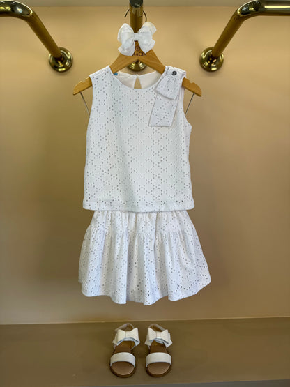 Conjunto Infantil Blusa Maxi Laço e Saia Malha Laise - Beabá