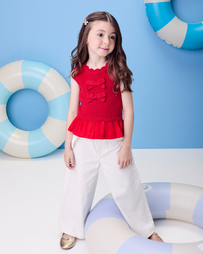 Blusa Infantil Peplum Tricot Lacinhos - Momi