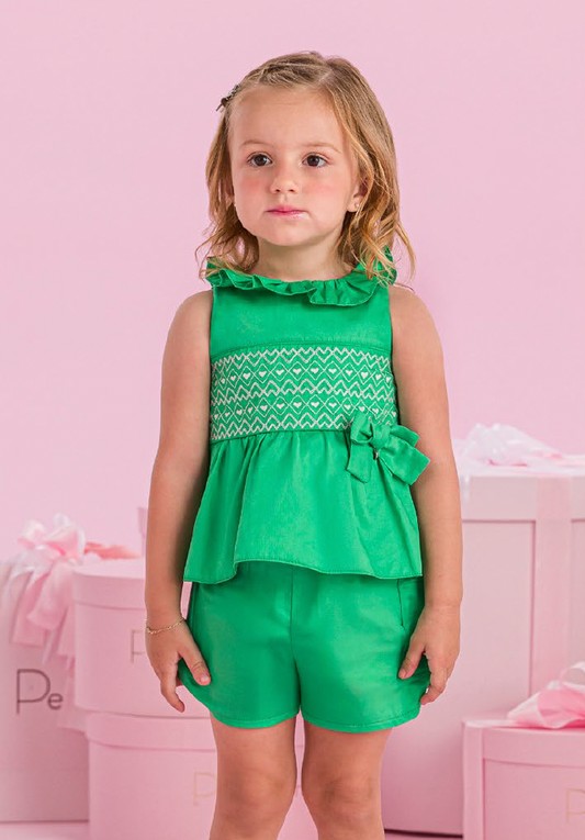 Conjunto Infantil Algodão Bordado Laço Verde - Petit Cherie