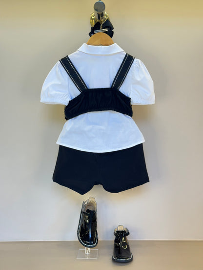 Conjunto Infantil Camisa com Cropped Bordado Flores e Saia-shorts - Gabriela Aquarela