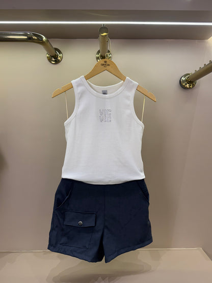 Conjunto Teen Blusa Regata e Short Liz Alfaiataria -  Vic Vick
