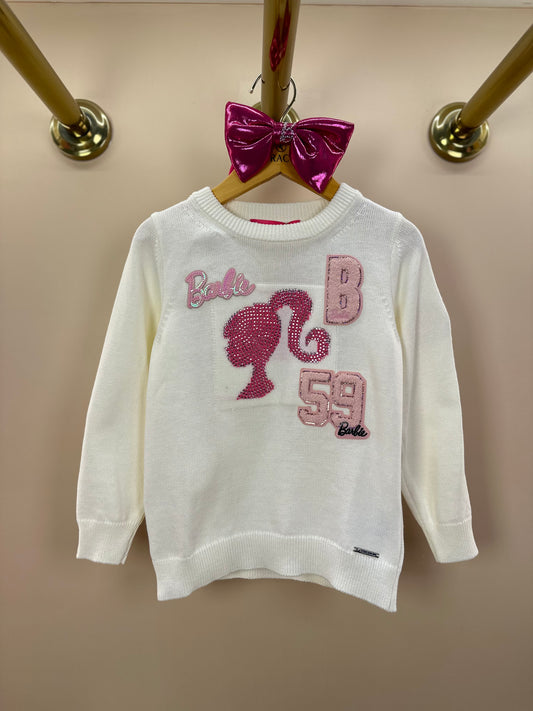 Blusa Infantil Tricot Silhouette Barbie Off White - Pituchinhus