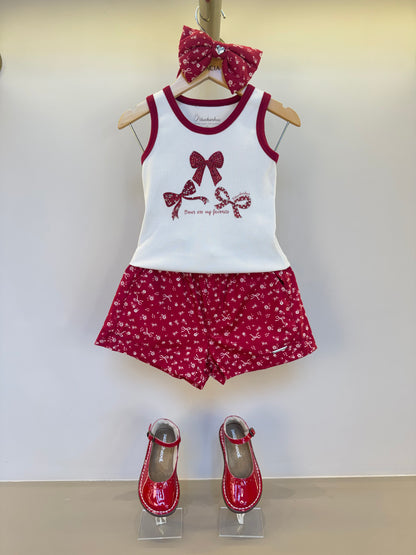 Conjunto Infantil Blusa Regata Laços Cristal e Shorts Mini Flores - Pituchinhus