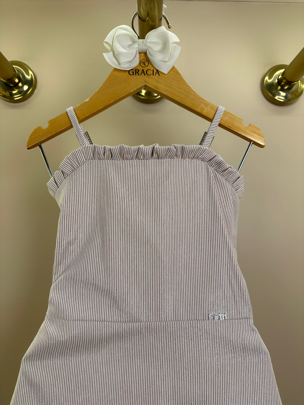Vestido Infantil Festa Franzidos Bege - Petit Cherie