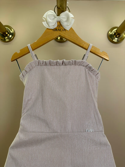 Vestido Infantil Festa Franzidos Bege - Petit Cherie