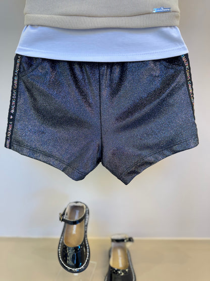 Conjunto Infantil Short  Preto Com Brilho E Pullover Tricot Com Falsa Camisa Bege- Gabriela Aquarela