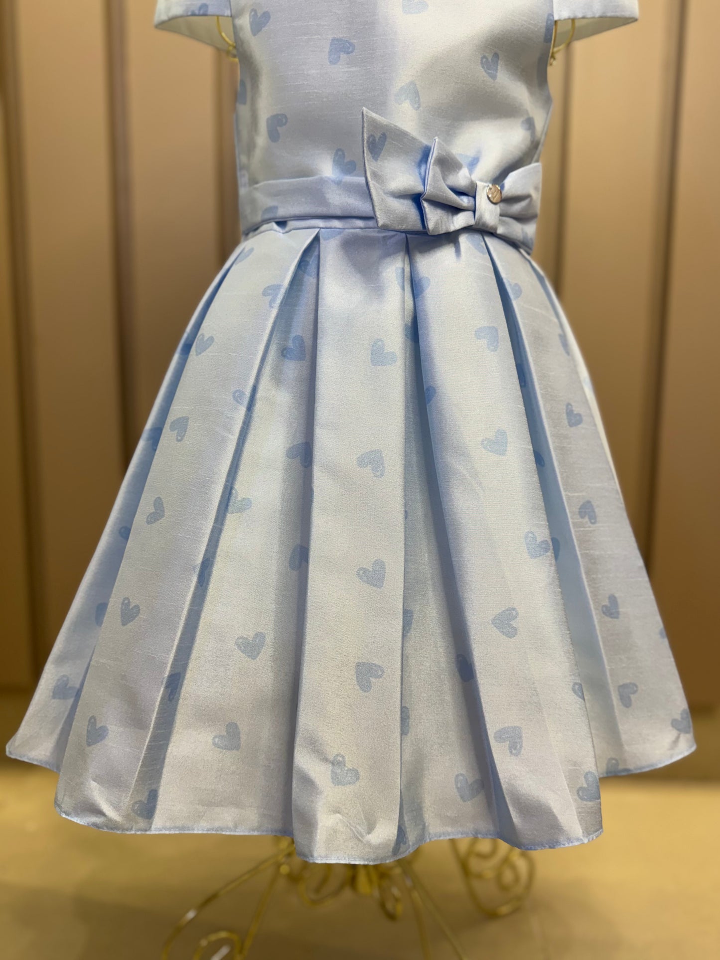 Vestido Infantil Festa Azul Corações Laço Cintura - Mon Sucré
