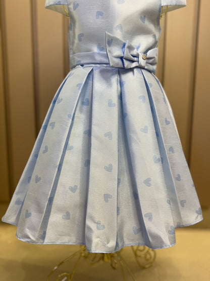 Vestido Infantil Festa Azul Corações Laço Cintura - Mon Sucré