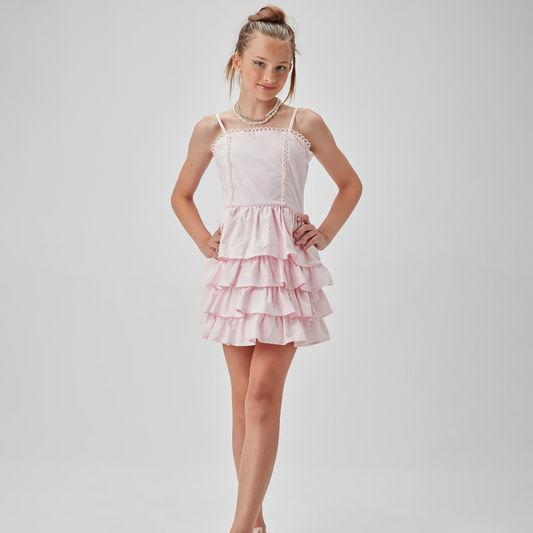 Vestido Teen Camadas Babados Rosa Claro - Two In PRÉ-VENDA