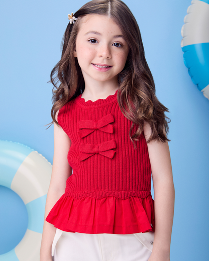 Blusa Infantil Peplum Tricot Lacinhos - Momi