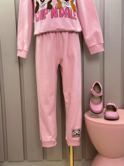 Conjunto Infantil Moletom Casaco Chip'N Dale e Calça Rosa Quartzo - Momi Mini