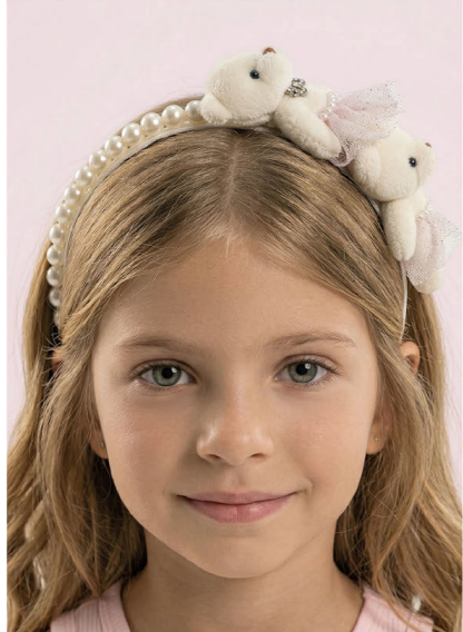 Arquinho Infantil de Ursinhas Bordado e Pérolas - Luluzinha