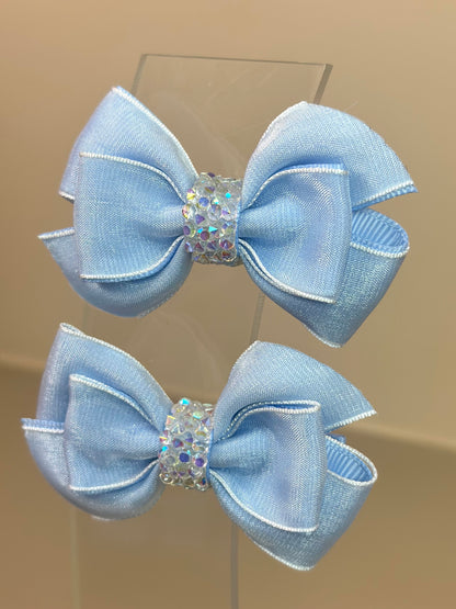 Laço Infantil Special Shine Organza Azul Claro Parzinho P - Gracia