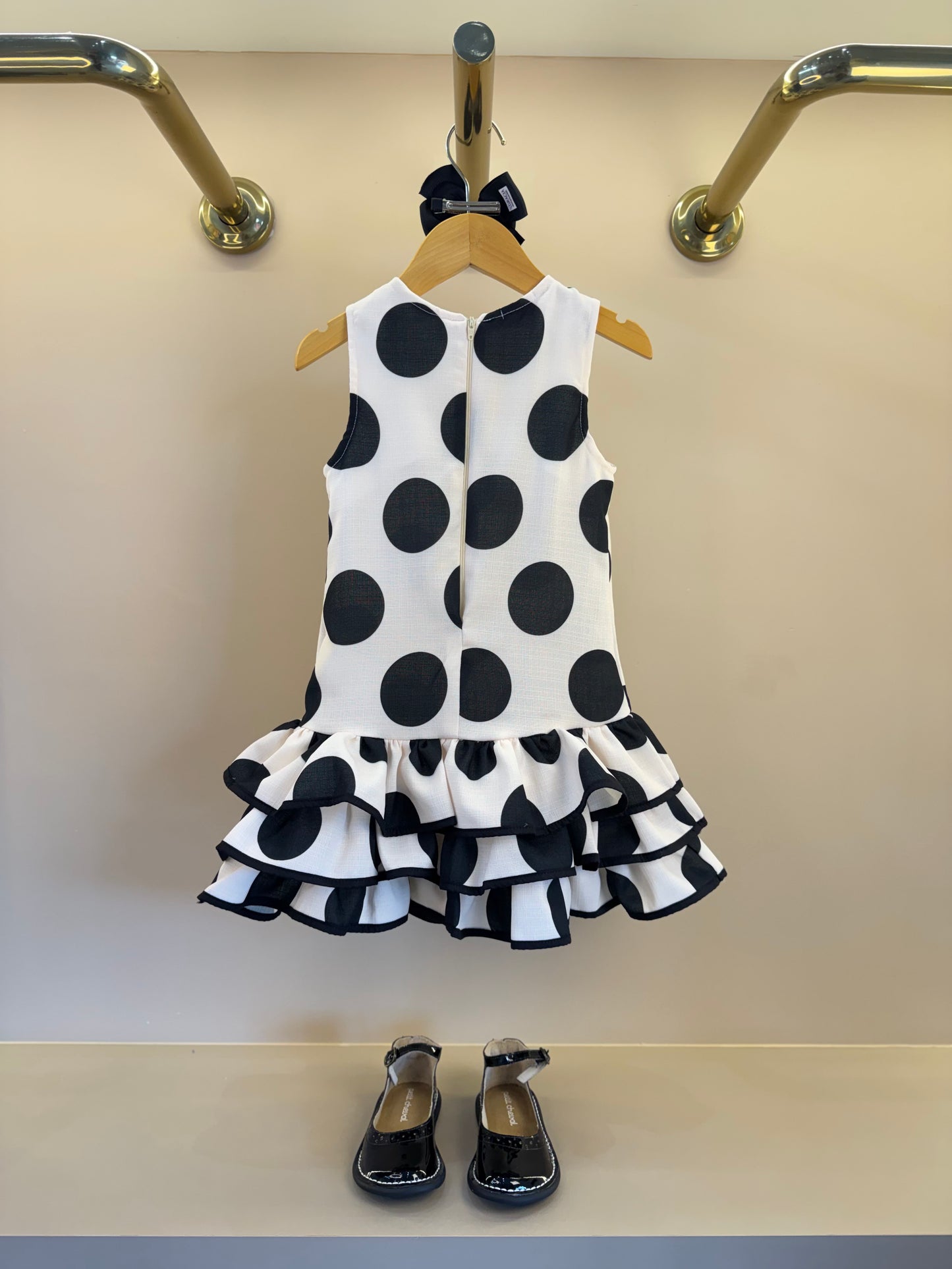 Vestido Infantil Trapézio Babado Bolinha Branco - Luluzinha