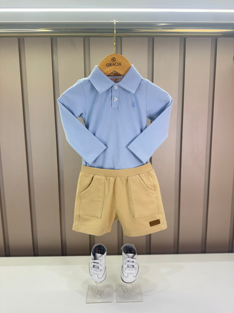 Polo-Body Bebê Piquet Algodão ML Azul - Dame