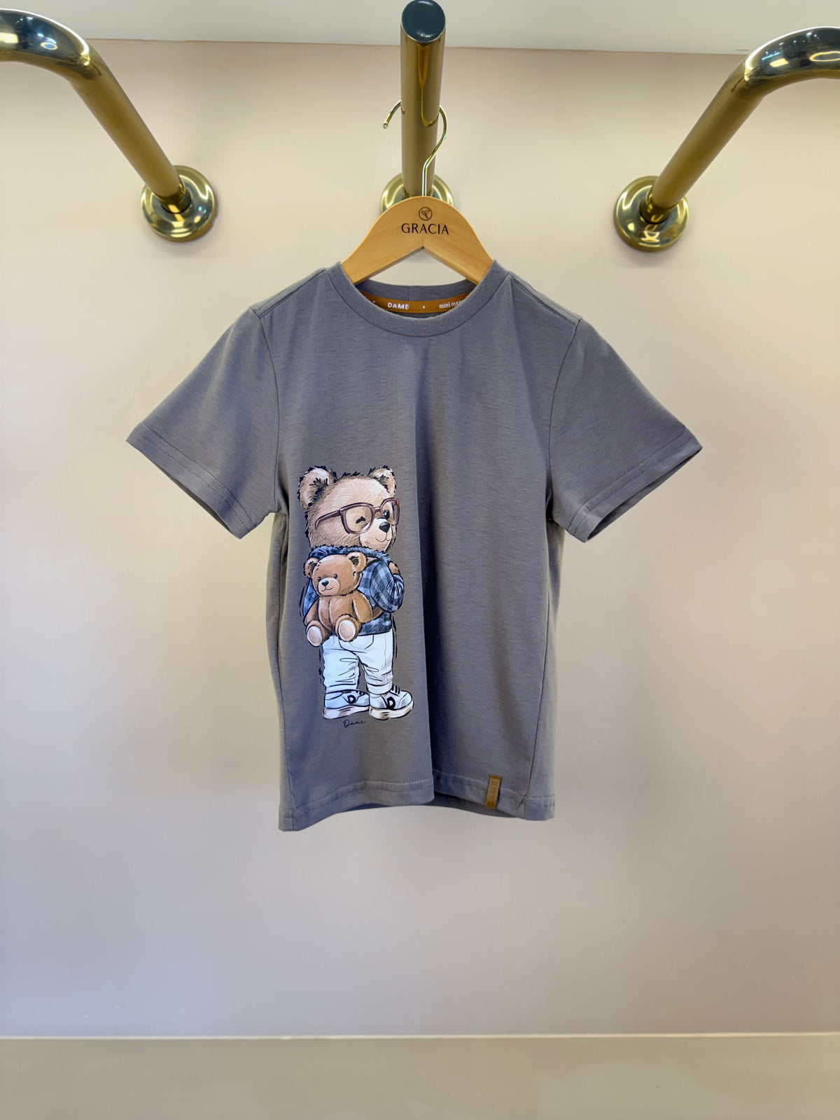 Camiseta Infantil MC Teddy Mochila Marrom - Dame