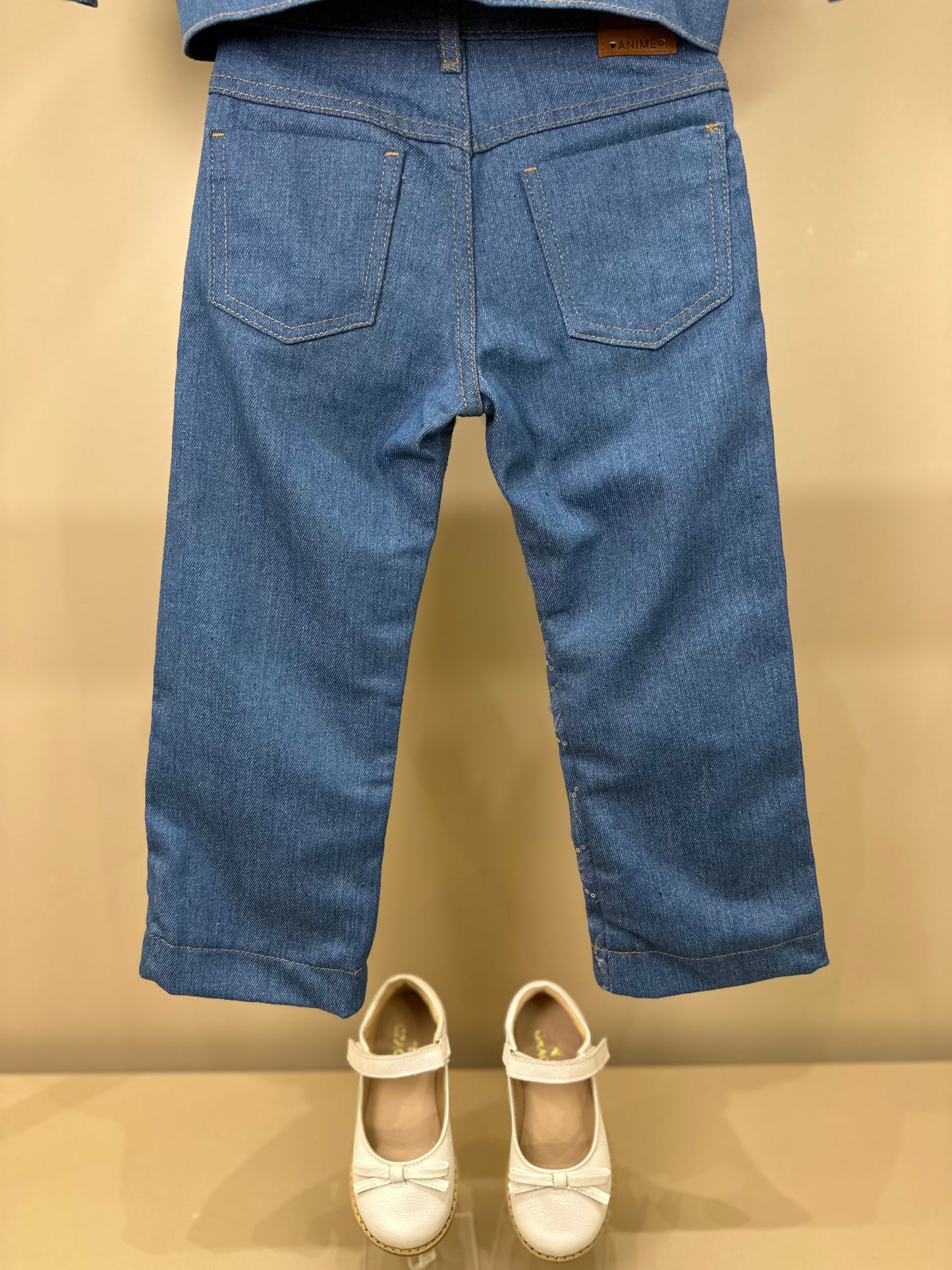 Conjunto Infantil Jaqueta e Calça Jeans Bordada Tule Flores - Animê