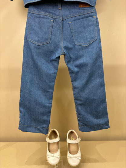 Conjunto Infantil Jaqueta e Calça Jeans Bordada Tule Flores - Animê