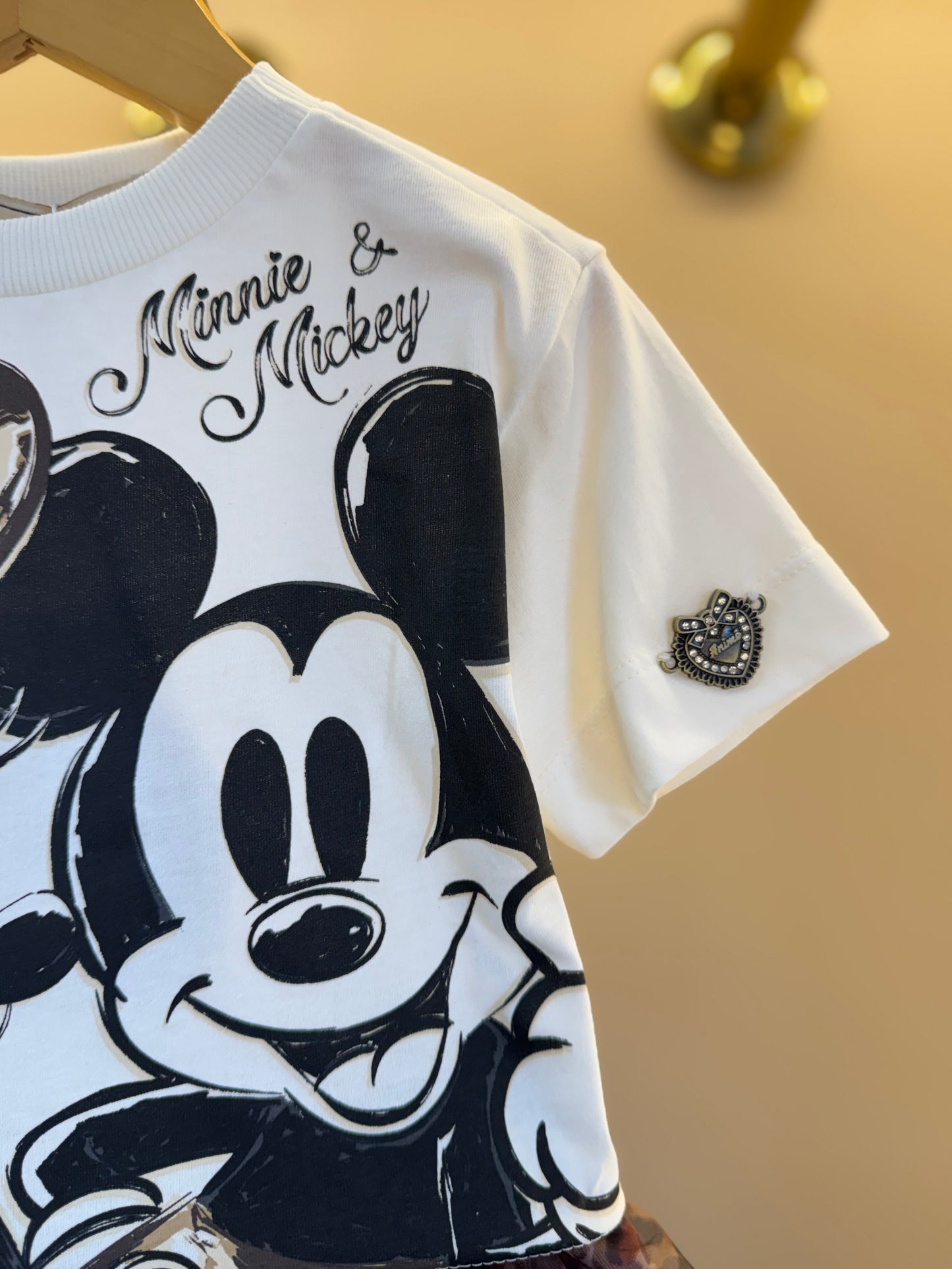 Conjunto Infantil Blusa Minnie & Mickey e Saia Tule Plissada Animal Print - Animê