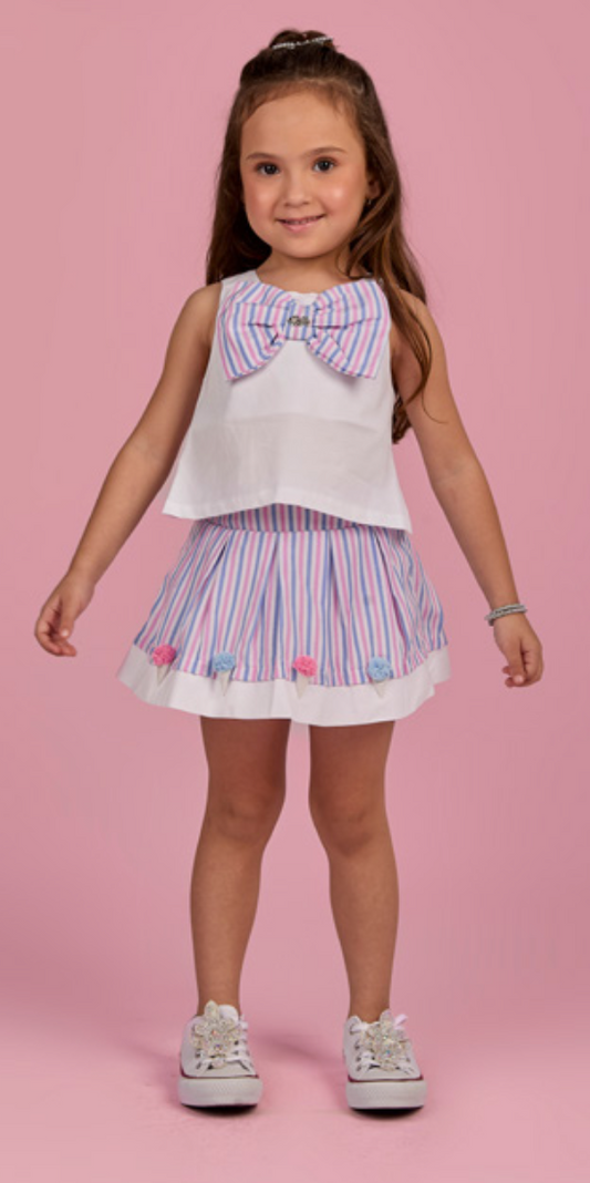 Conjunto Infantil Blusa Laço e Saia  Bordado Sorvetinho - Gabriela Aquarela