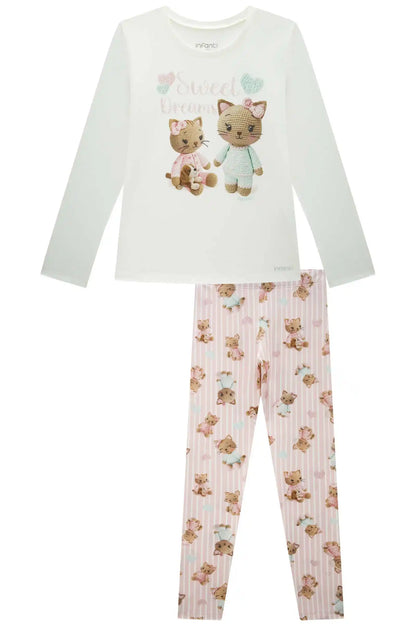 Pijama Infantil Blusa ML Sweet Dreams e Legging Ursinhas Rosa Claro - Infanti