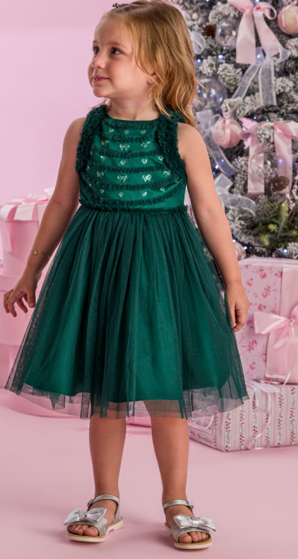 Vestido Infantil Tule Esmeralda com Paetês - Petit Cherie PRÉ-VENDA