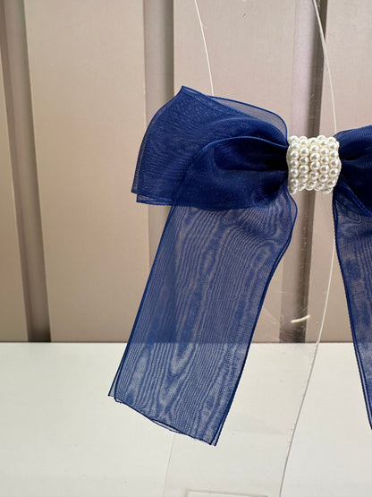 Laço Infantil Organza Azul Marinho Miolo Pérolas - Roana