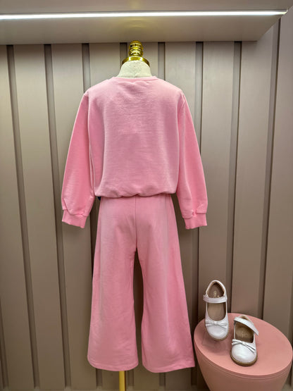 Conjunto Infantil Moletom Casaco Stitch  e Calça Rosa Blossom - Momi