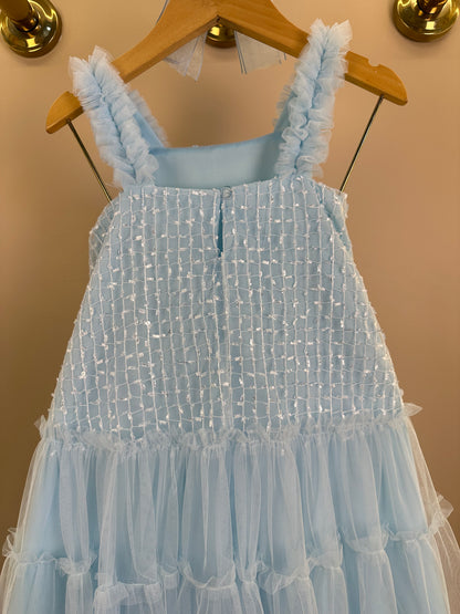 Vestido Infantil Texturizado Em Tule Azul - Petit Cherie
